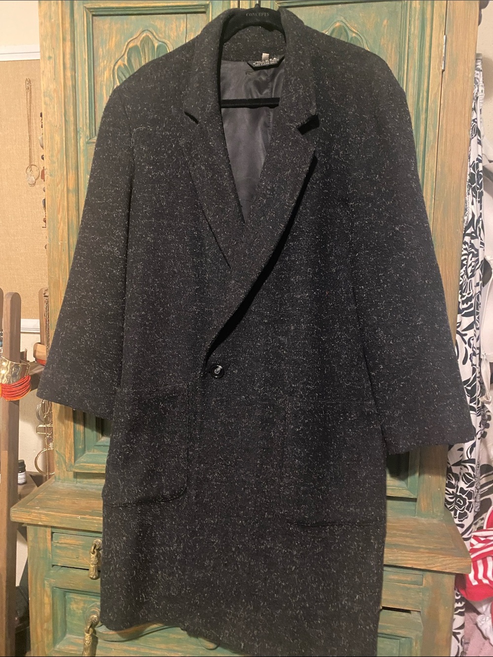 Men's Black Speckled Wool-Blend Pea Coat
